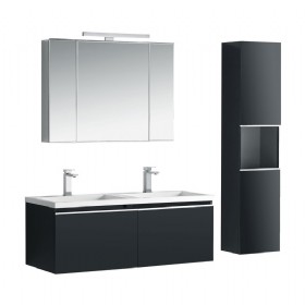 42” Black Double Sink Modern Bathroom Vanity With Double Door Medicine Cabinet